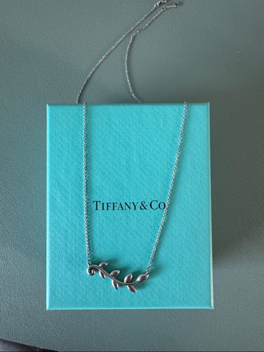 Tiffany & Co. Sterling Silver Twig Leaf Necklace with Tiffany Blue Box